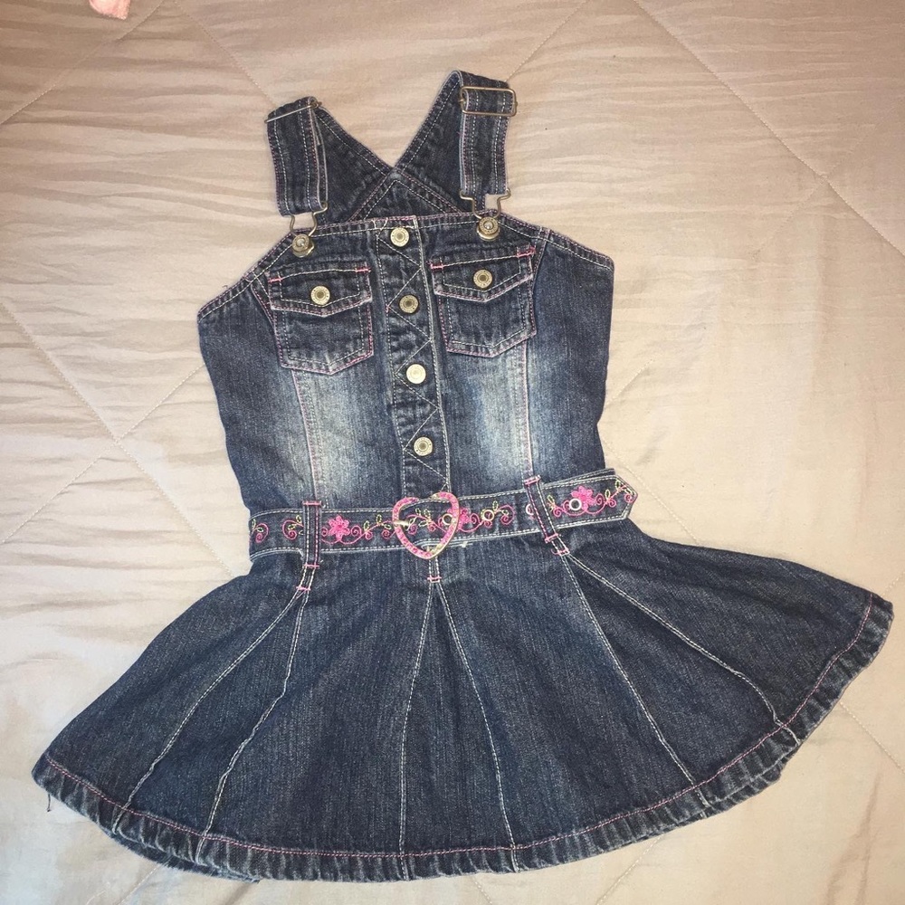 Denim jean dress jumper overalls girls size 5